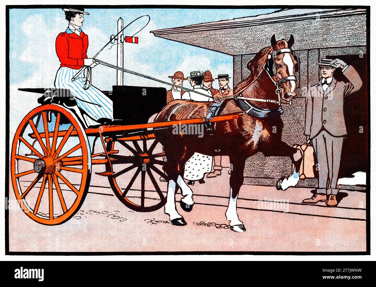 Woman in a horse carriage print in high resolution by Edward Penfield