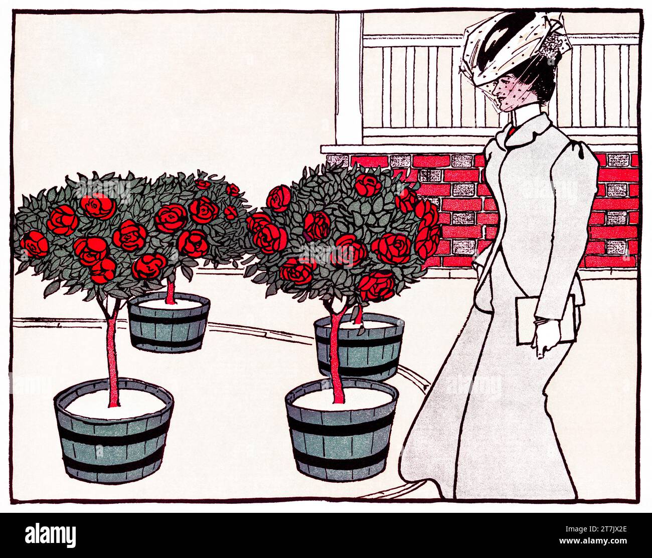 Woman in rose garden print in high resolution by Edward Penfield