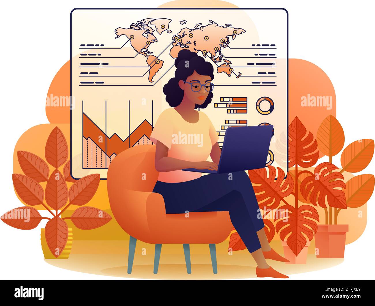 Woman Data Analysis Laptop Business Illustration Stock Vector