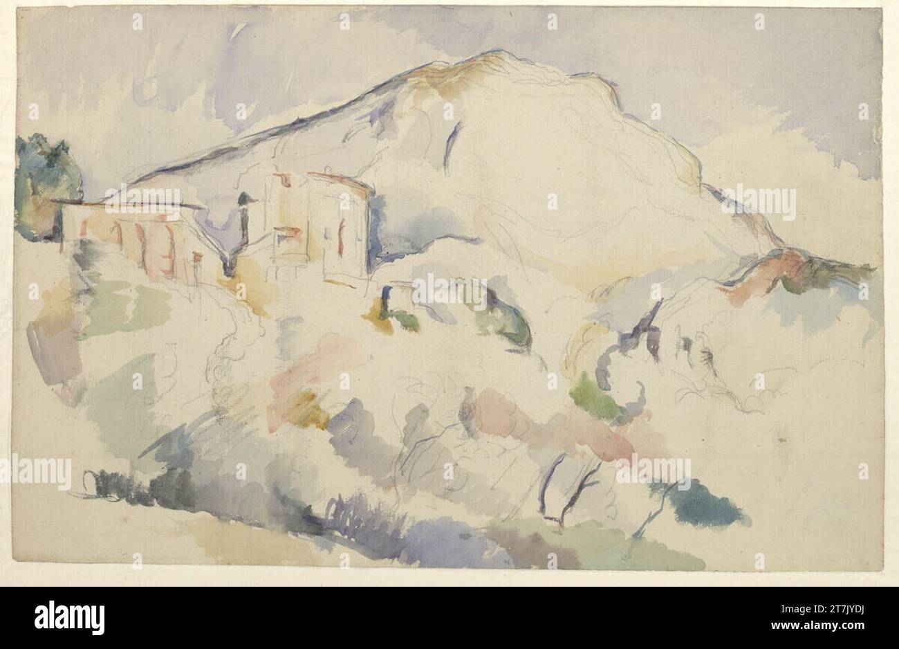 Paul Cézanne Das Château Noir und Die Montagne Sainte-Victoire. Watercolor via pencil drawing around 1890-1895 Stock Photo