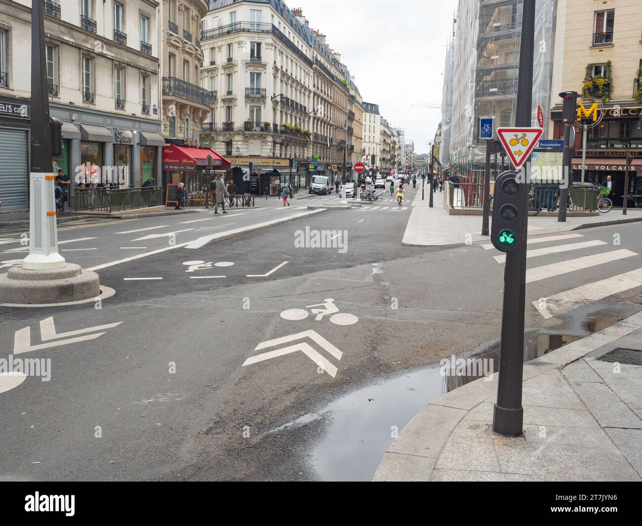 Paris, France - May 8th 2023: New cycling route along Rue La Fayette Stock Photo