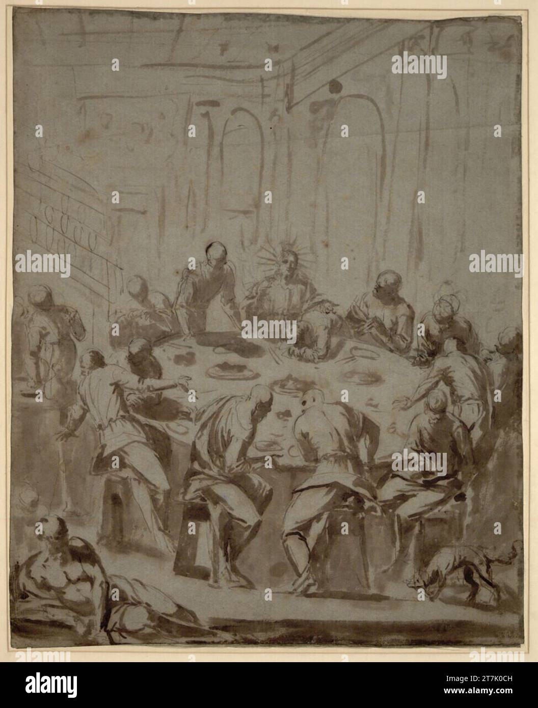 Francesco Maffei The last supper. Chalk; Feather; lavated around 1648/1649 Stock Photo