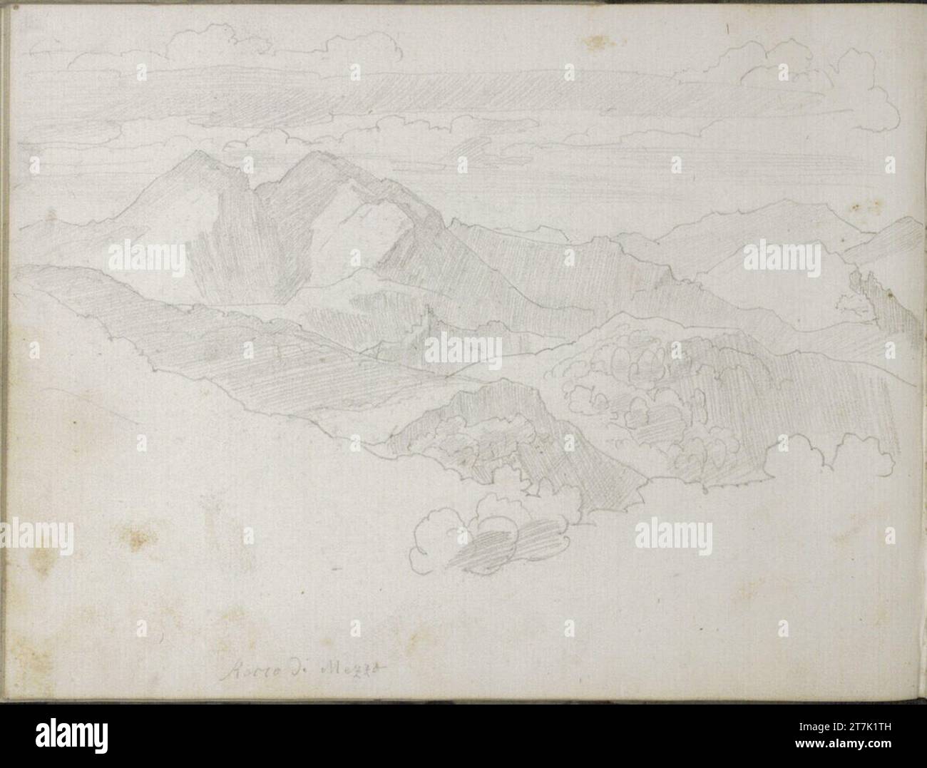 Heinrich Reinhold Sketchbook: mountain landscape with Rocca di Mezzo. Pencil Sketchbook: 1821 - 1822 , 1821/1822 Stock Photo