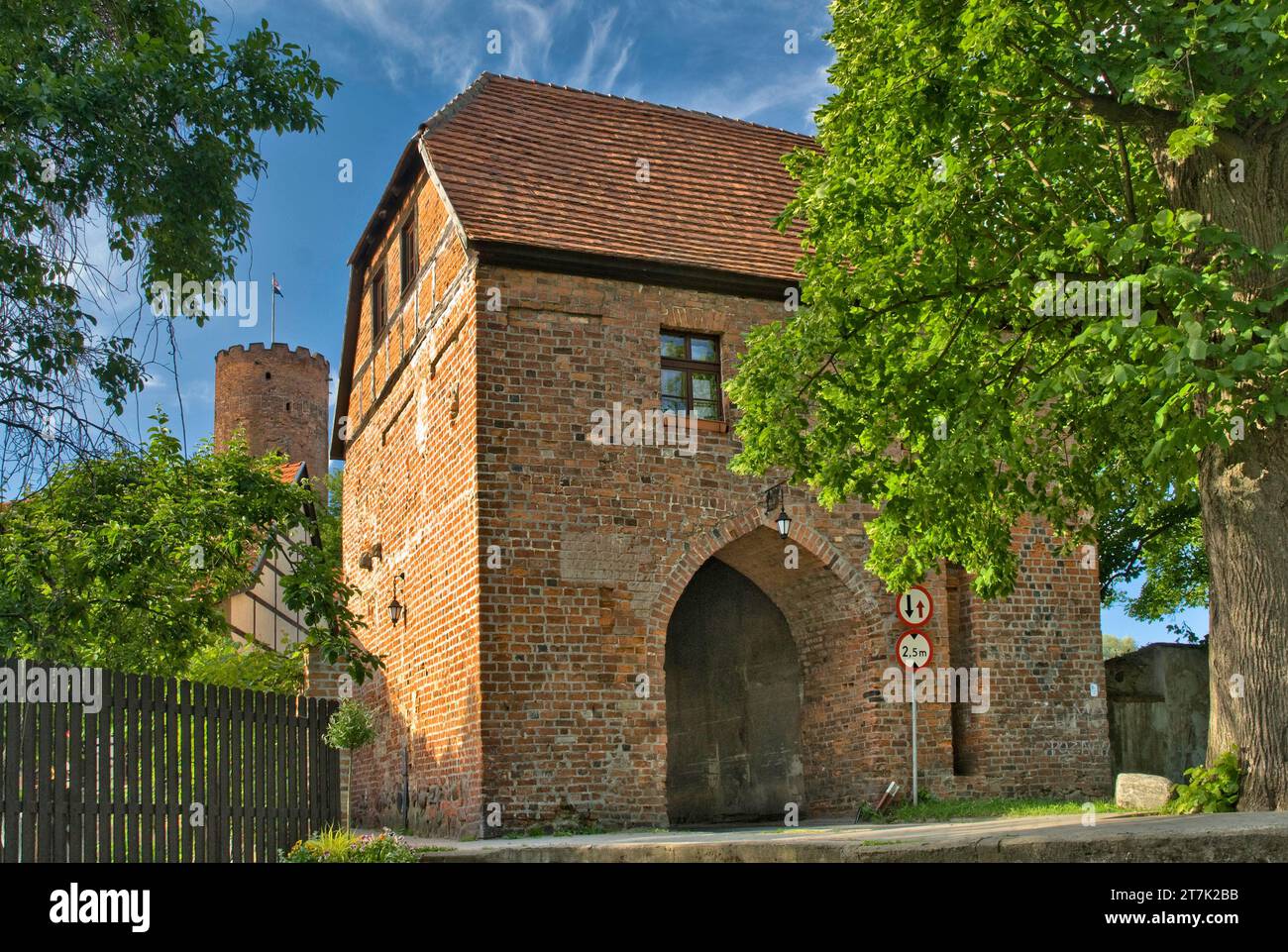 Polska Gate and tower of Castle of Knights of St John of Jerusalem in Łagów, Lubuskie Voivodeship,  Poland Stock Photo