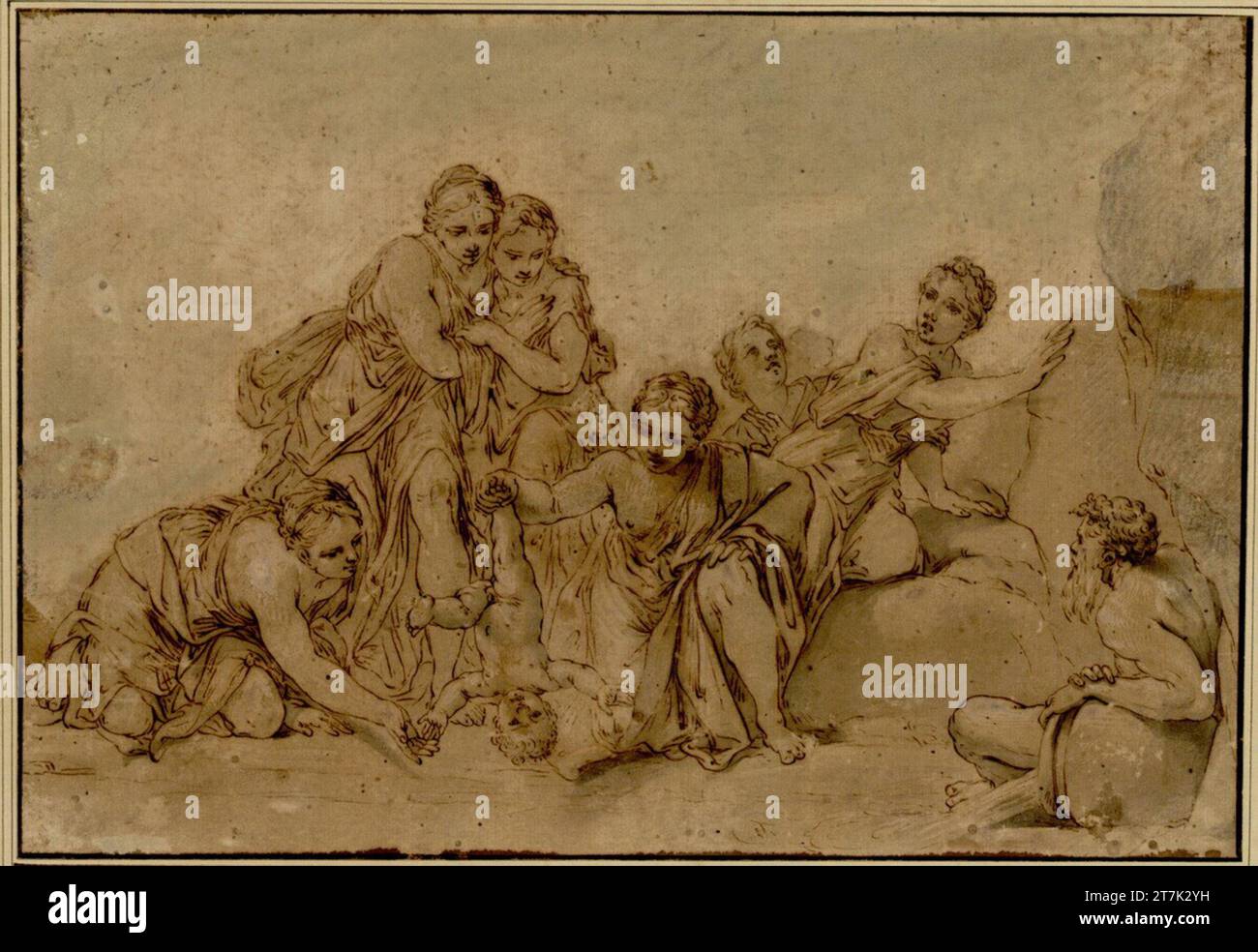 Anonym Thetis surrounded by titans dives her son Achilles in the styx