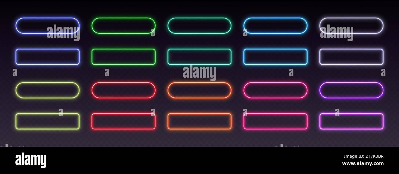 Neon button frames, gradient glowing borders, isolated UI elements ...