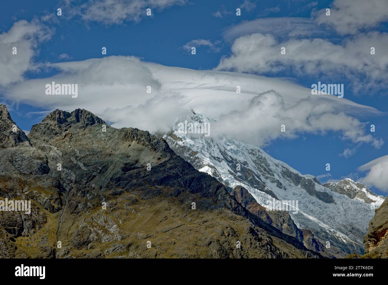 Clouds, Nevado Chopicalqui, Cordillera Blanca, Ancash, Peru Stock Photo