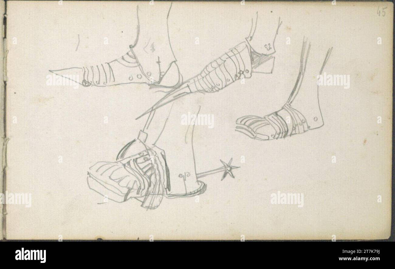 Anton Romako Different sketches on iron shoes of armor. Pencil Stock Photo