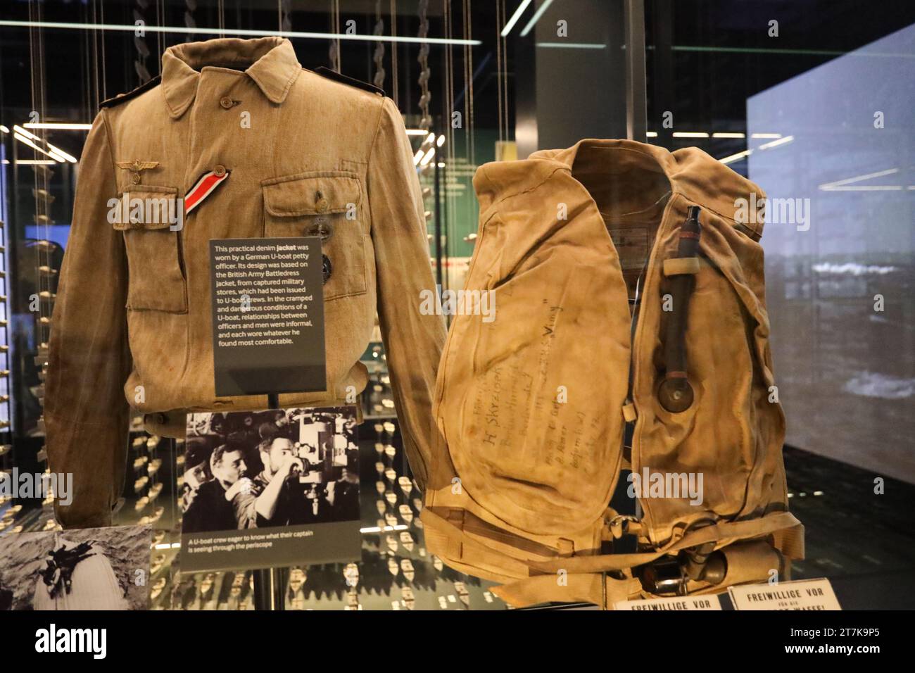 German U-Boat petty officer jacket and life jacket on display at