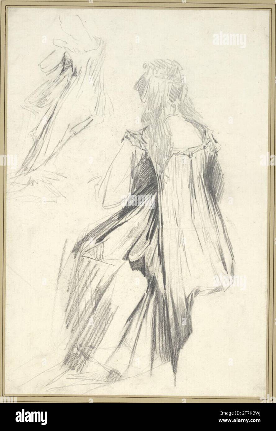 Hans Makart Two -time presentation for the painting 'lady on the spinet'. Pencil, paper around 1871 Stock Photo