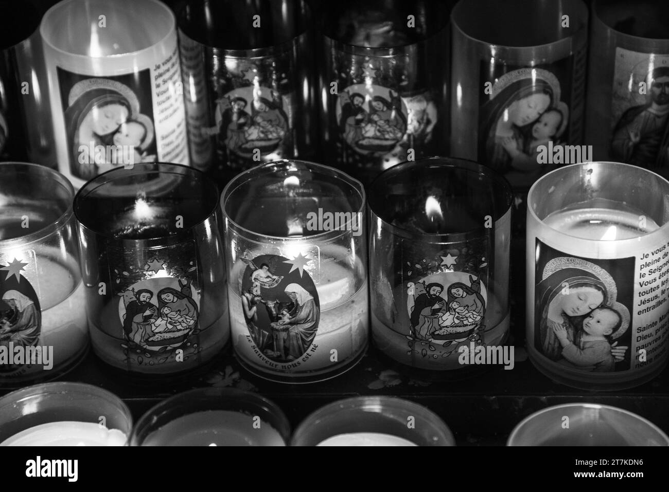 Selestat, France December 25, 2022 Catholic prayer candles, with