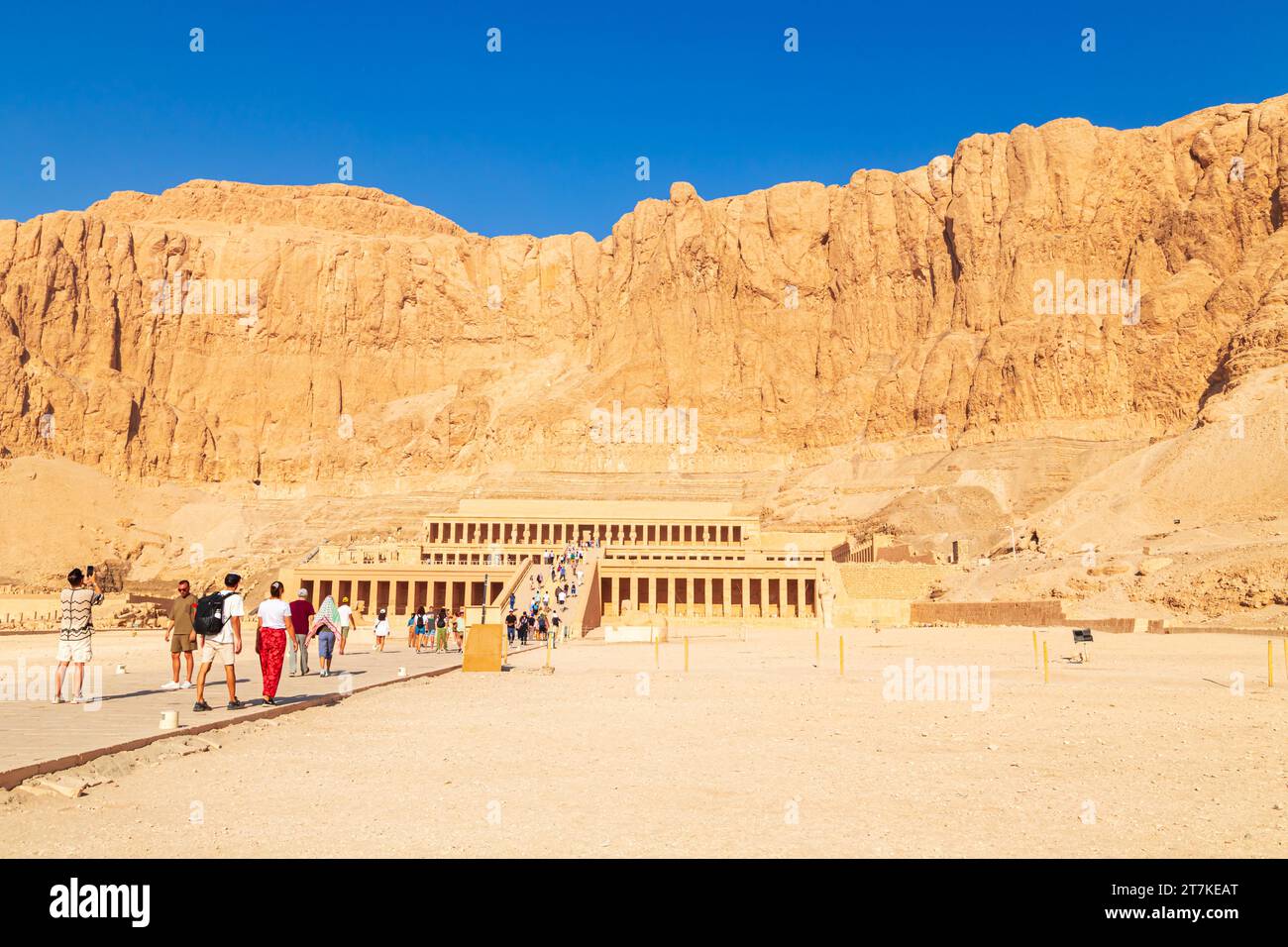 The famous Temple of Queen Hatshepsut, carved into the rock. Luxor, Egypt – October 21, 2023 Stock Photo