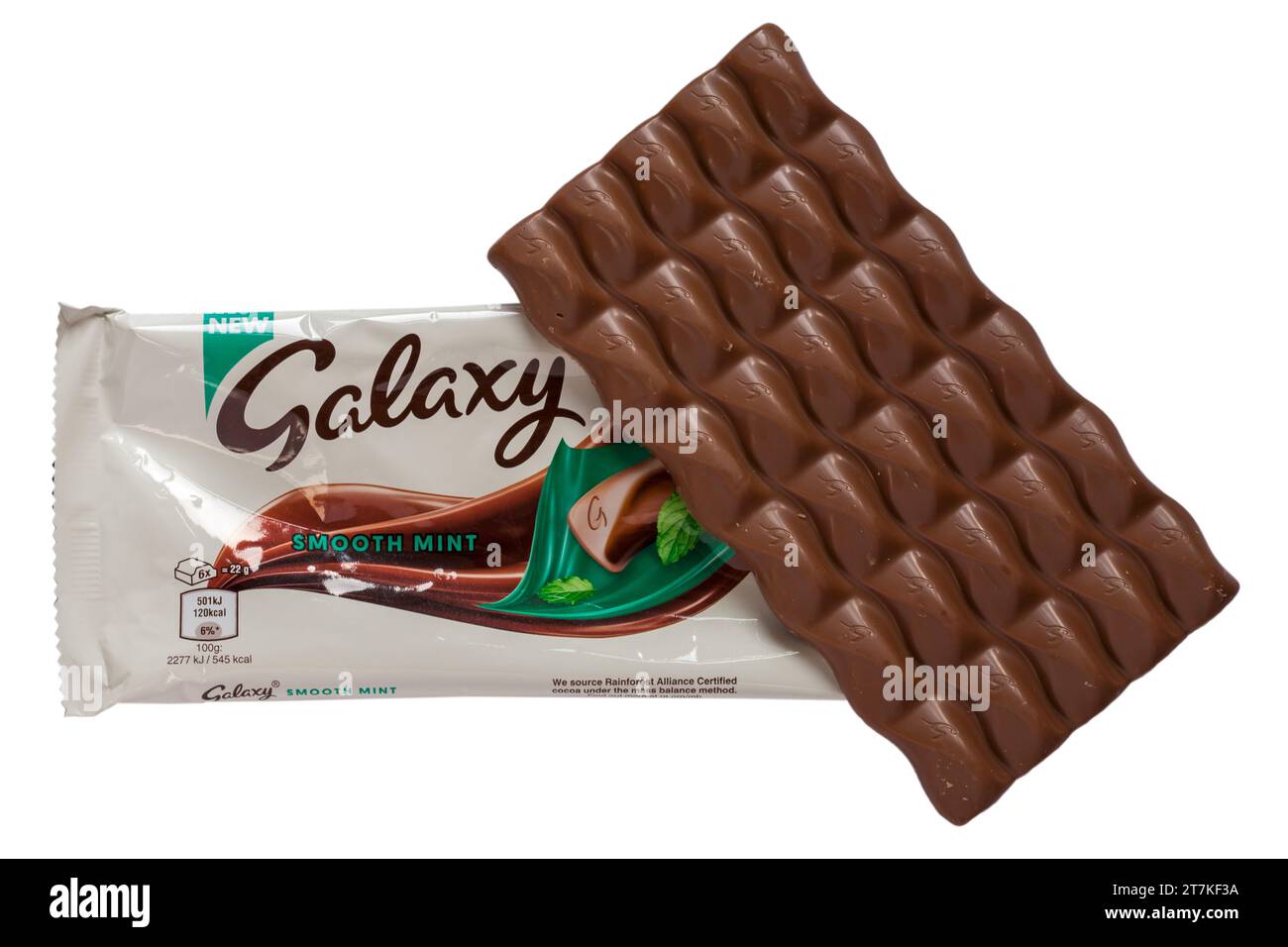 Bar of New Galaxy Smooth Mint chocolate bar removed from wrapper