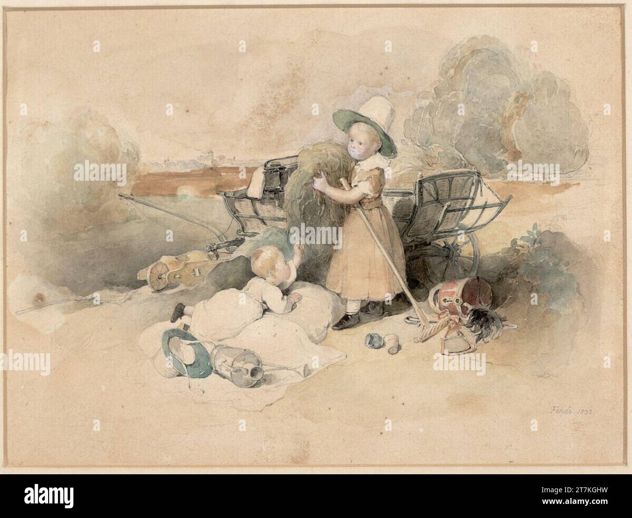 Peter Fendi Two children playing in the hay (later emperor Franz Josef