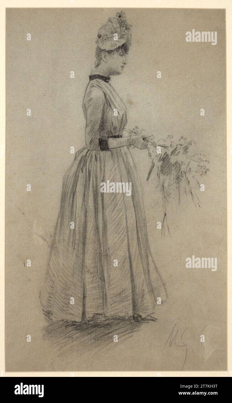 Felician von Myrbach-Rheinfeld Girls with flowers. Chalk 1881-1897 , 1881/1897 Stock Photo