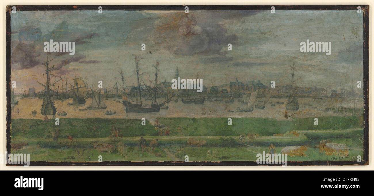 Hans Bol View of Amsterdam from north. Tempera and gouache with gold increases on parchment (concealed on wooden plate) around 1590 Stock Photo