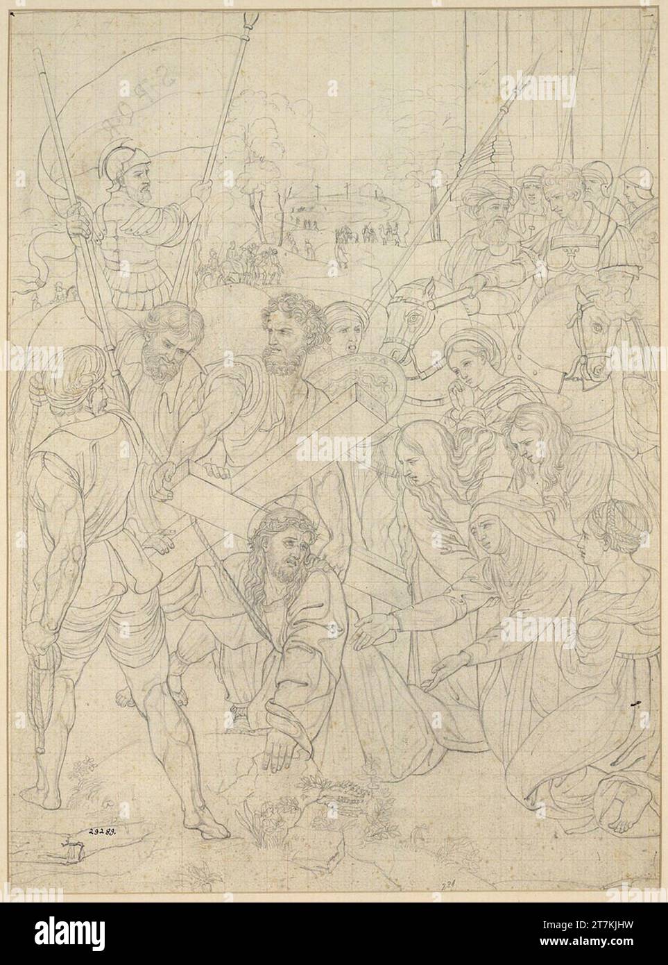 Peter von Hess Copy to Raphael: Lo Spasimo di Sicilia. Pencil; ruffled with reddish; sketchy border line at the upper edge 1814 , 1814 Stock Photo