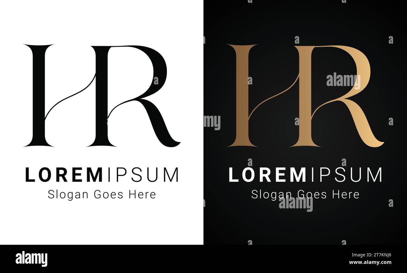 Luxury Initial HR or RH Monogram Text Letter Logo Design Stock Vector