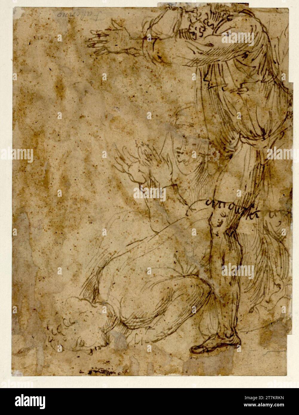 Biagio Pupini Standing man in profile; A figure kneeling on earth