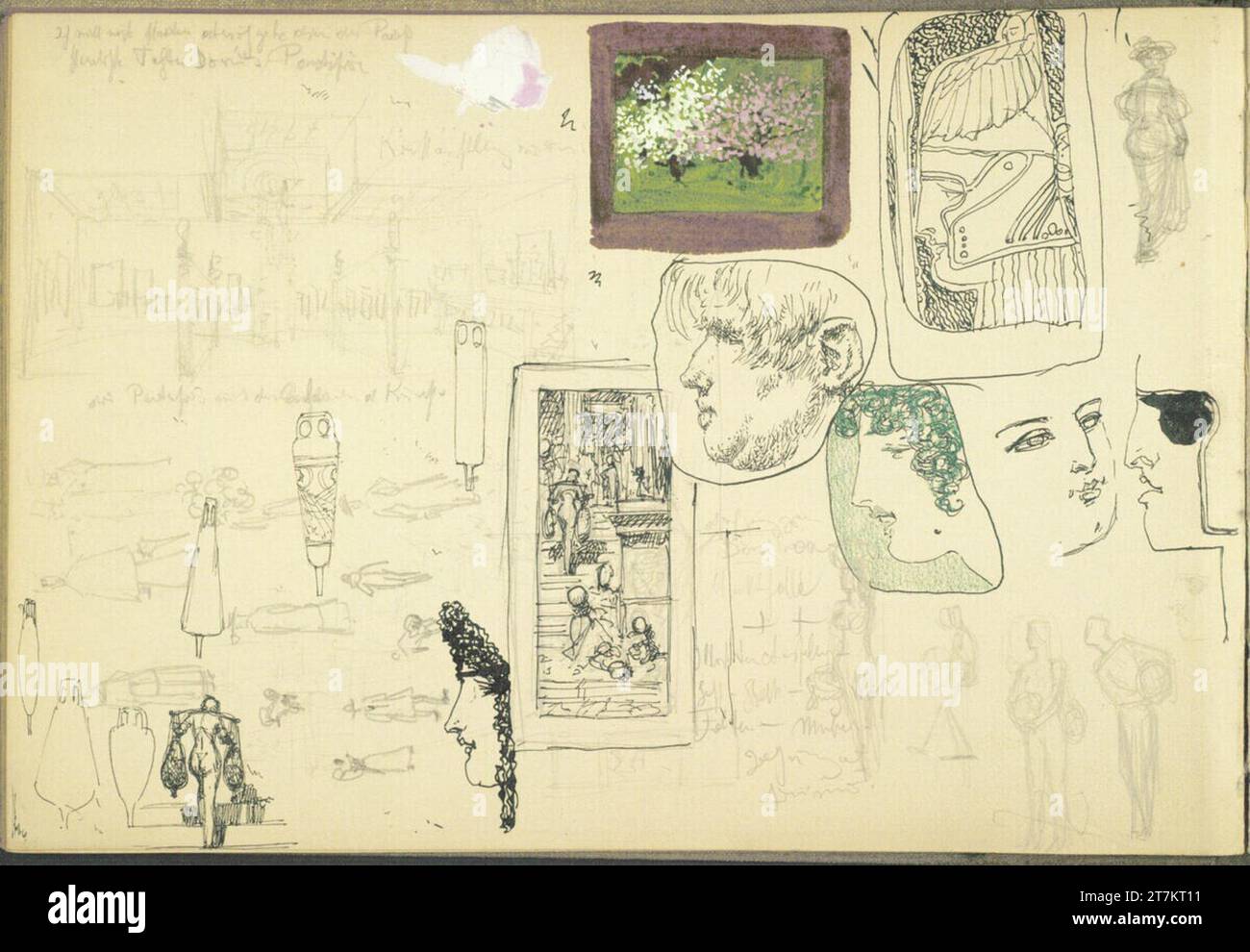 Alexander Rothaug Different sketches. Pencil; Ink feather; Green color ...