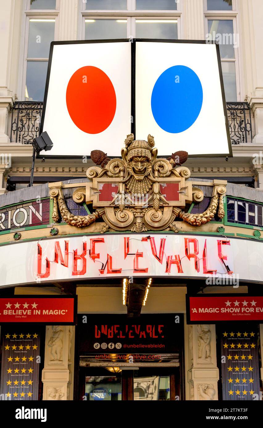 London, UK. 'Unbelievable' magic show at the Criterion Theatre, Piccadilly Circus. November 2023 Stock Photo