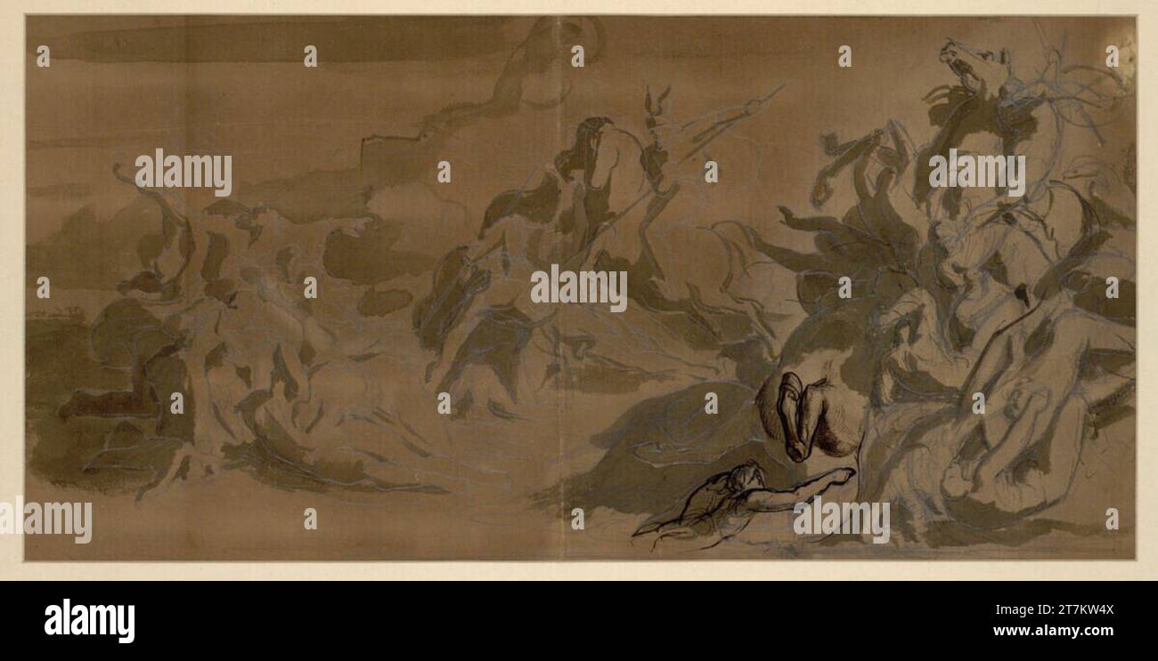 Anonym Germanic battle scene. Pencil, ink, feather, gray -laved ...