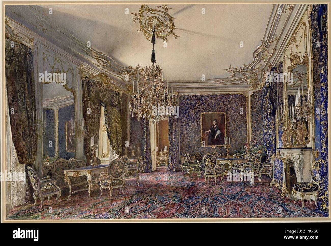 Rudolf von Alt The blue salon in the Vienna Hofburg. Watercolor 1873