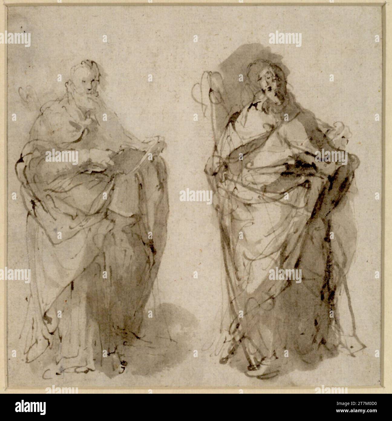 Sebastiano Ricci Figure studies; Two male figures in robes with a rich ...