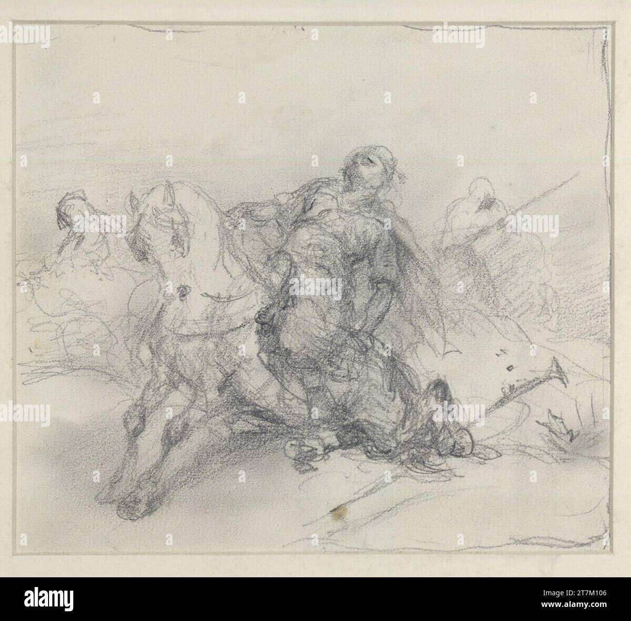 Christian Adolf Schreyer In the fight collapsing Arab riding. Pencil, wiped; sketchy pencil edging line 19. Century , 19th century Stock Photo