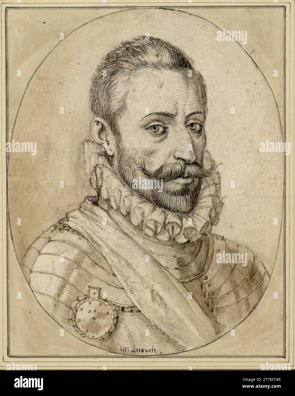 Dominicus Custos Portrait. Black chalk, feather in black and brown ...