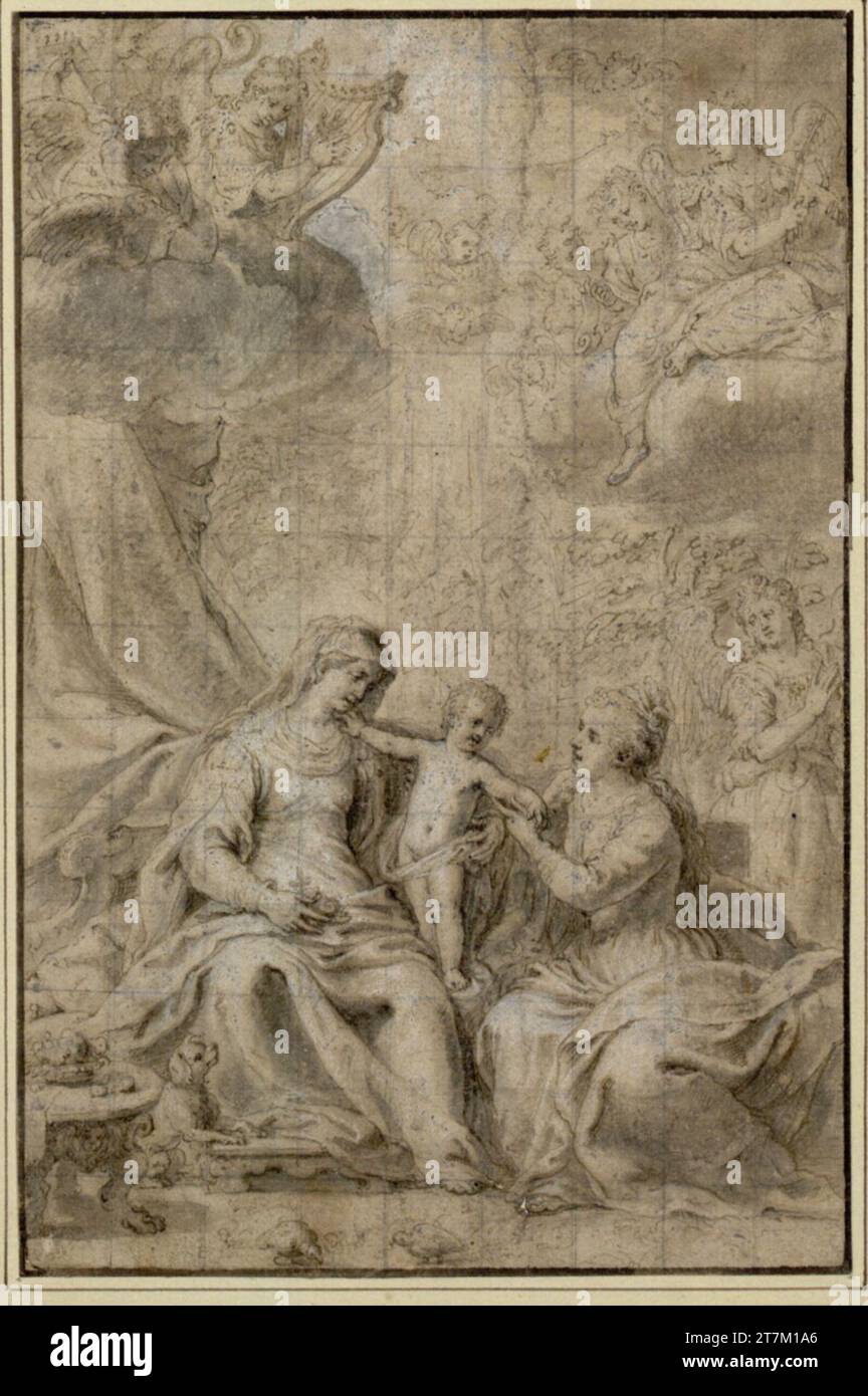 Christoph Schwarz The engagement of St. Katharina. Feder in brown, gray chalk, white increase, on yellowish paper, squared around 1580 Stock Photo