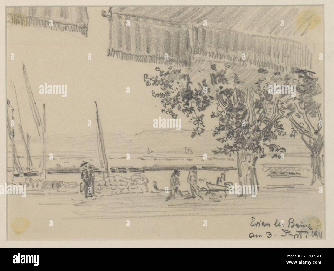 Hermann Heller Evian beach view. Pencil 1911; 3. Sept Stock Photo - Alamy
