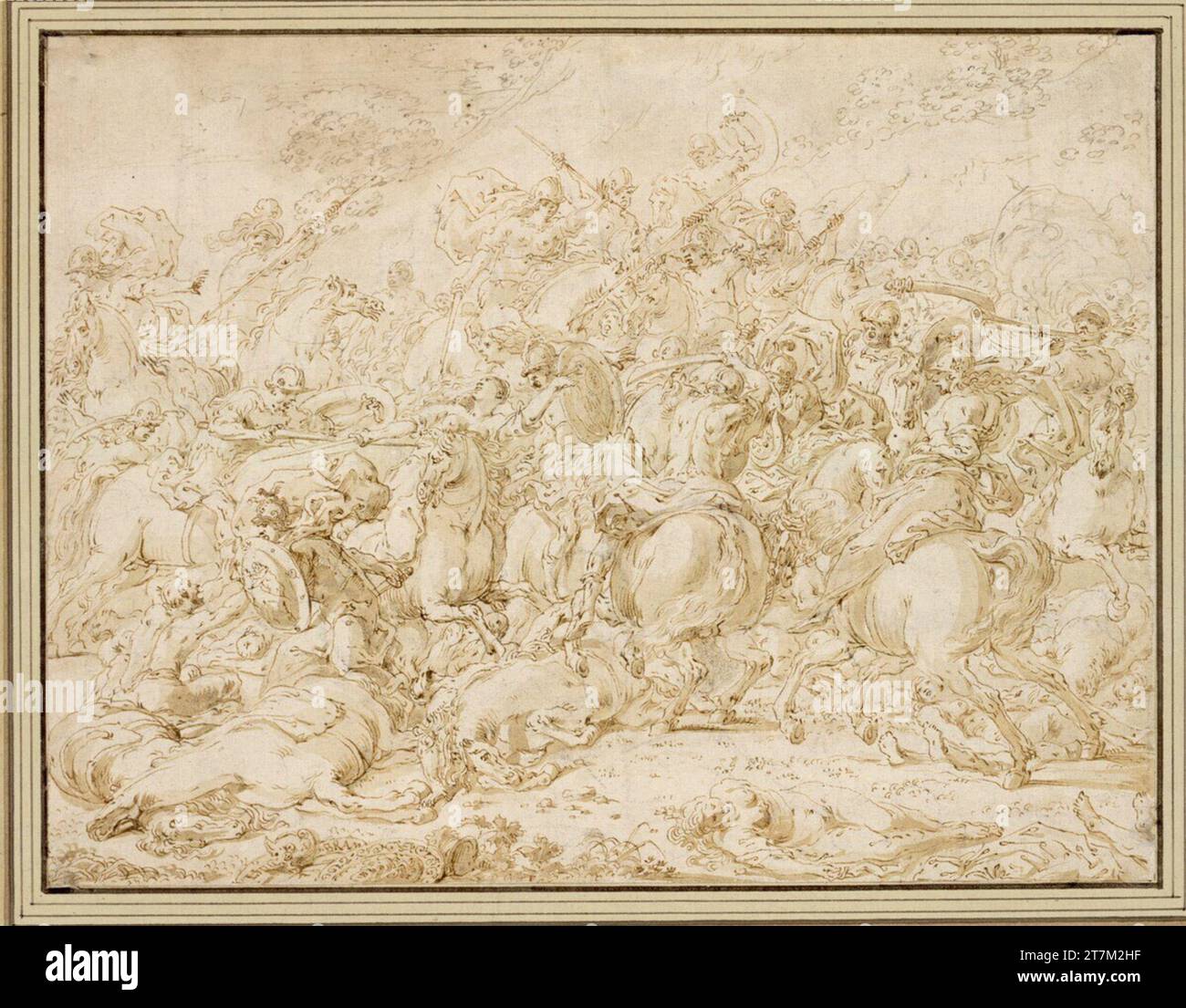 Leonaert Bramer Rider battle with Amazons. Feder in brown, brown, traces of black chalk Stock Photo