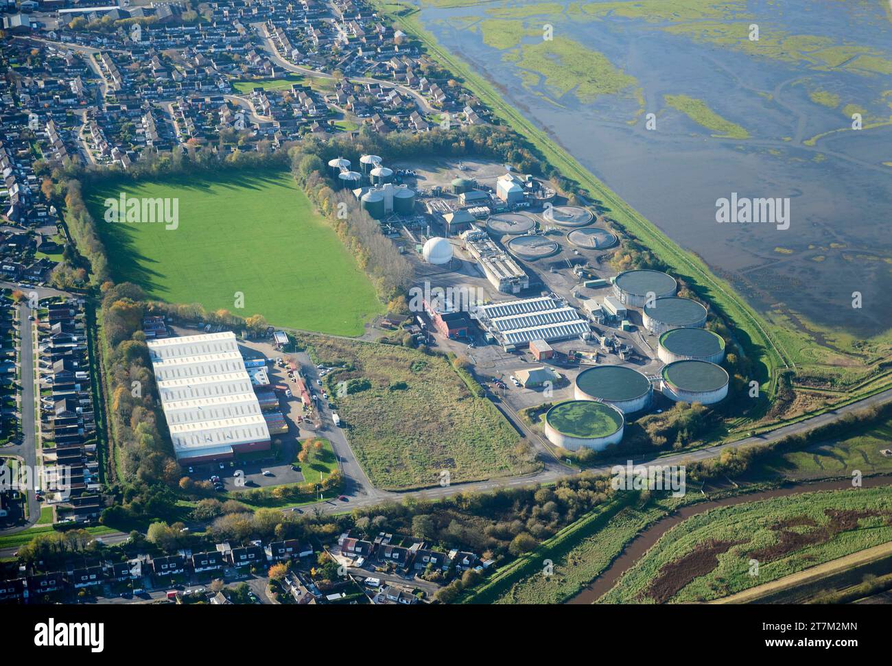 An aerial Photograph of a water treatment works, north of Southport