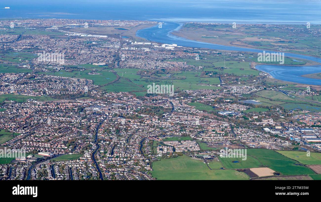 An aerial photograph of the Fylde area and the river Wyre and Estuary