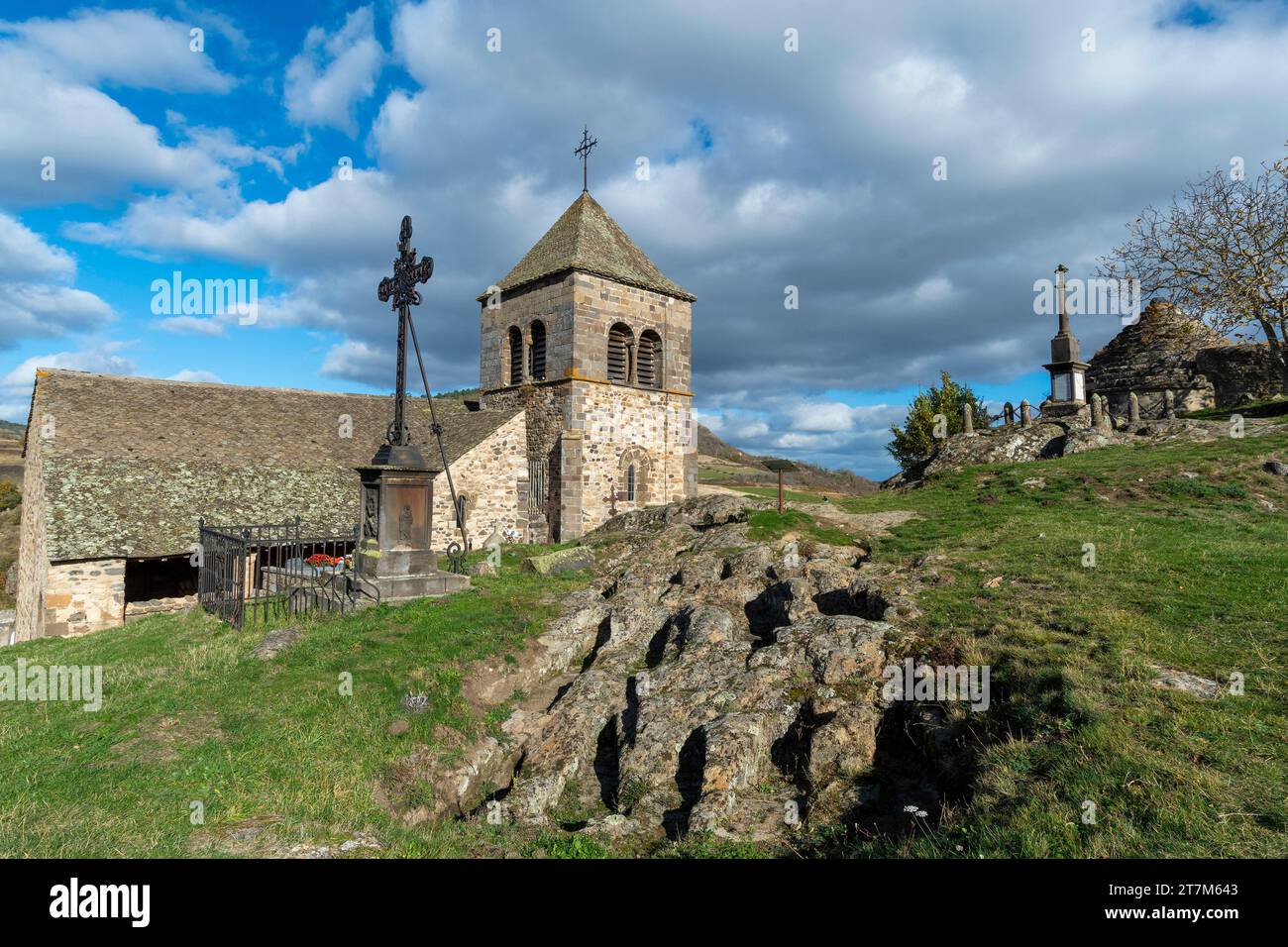 Saint Floret, church of the Chastel and medievals tombs, Puy de Dome departement, Auvergne Rhone Alpes, France Stock Photo
