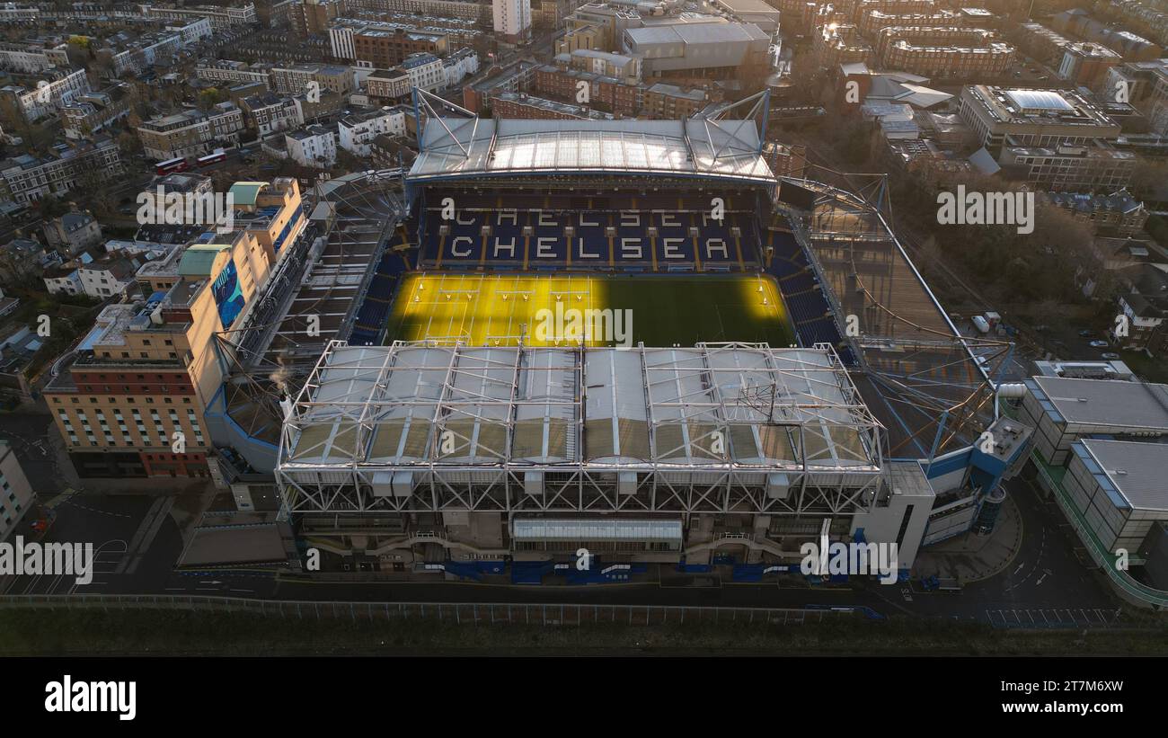 An aerial shot of a Stamford Bridge stadium Stock Photo