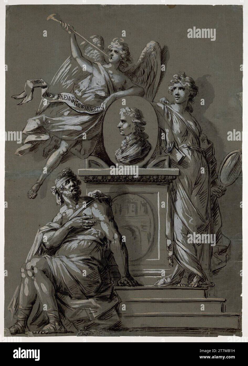 Heighted Image Johann Georg Dorfmeister Design of a tomb with an oval relief of a half ...