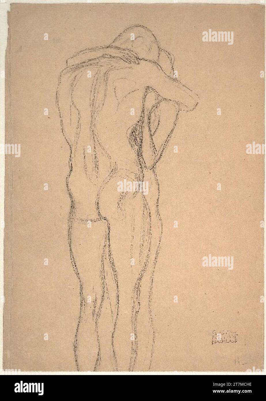 Gustav Klimt Study for 'this kiss of the whole world' in the Beethovenfries. Black chalk on paper 1901 , 1901 Stock Photo