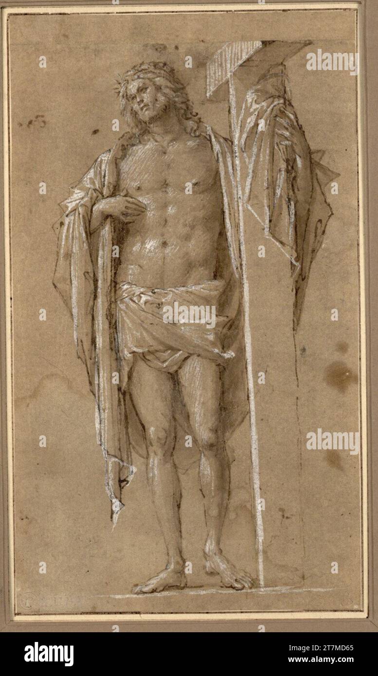 Bartolomeo Suardi gen. il Bramantino Standing Christ with cross. Feder, lavated, white -raised Stock Photo