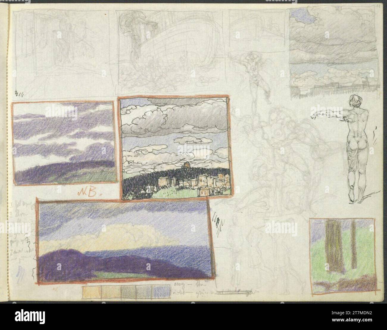 Alexander Rothaug Different sketches. Pencil; Ink feather; colored ...