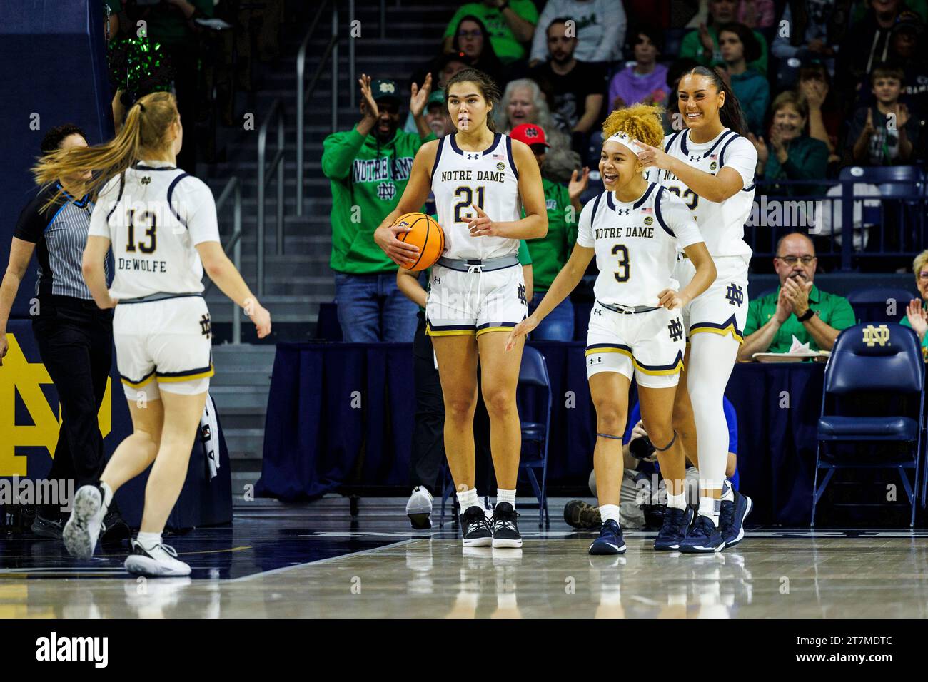 November 15, 2023 Notre Dame guard Hannah Hidalgo (3) reacts to made