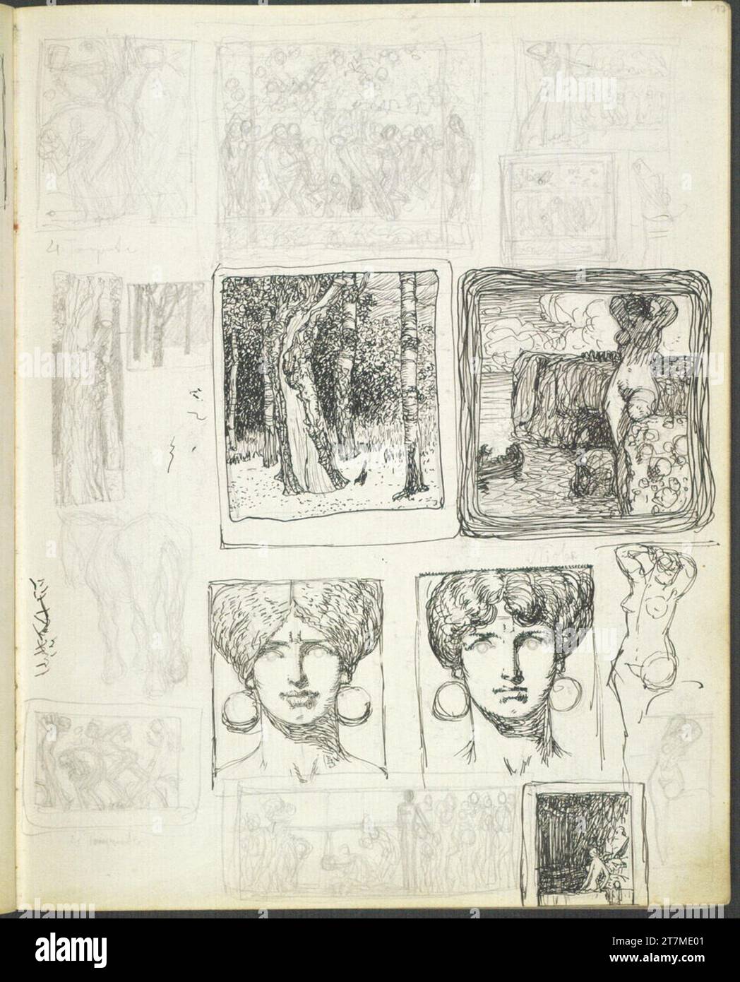 Alexander Rothaug Different sketches. Pencil; Ink spring around 1900 ...
