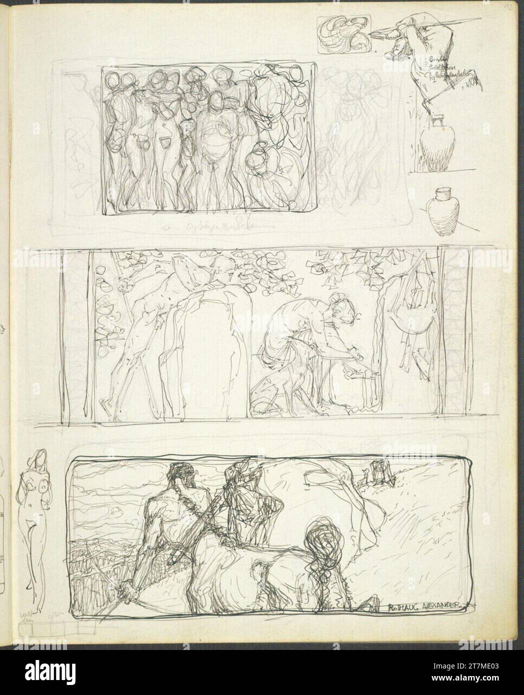 Alexander Rothaug Different sketches. Pencil; Ink spring around 1900 ...