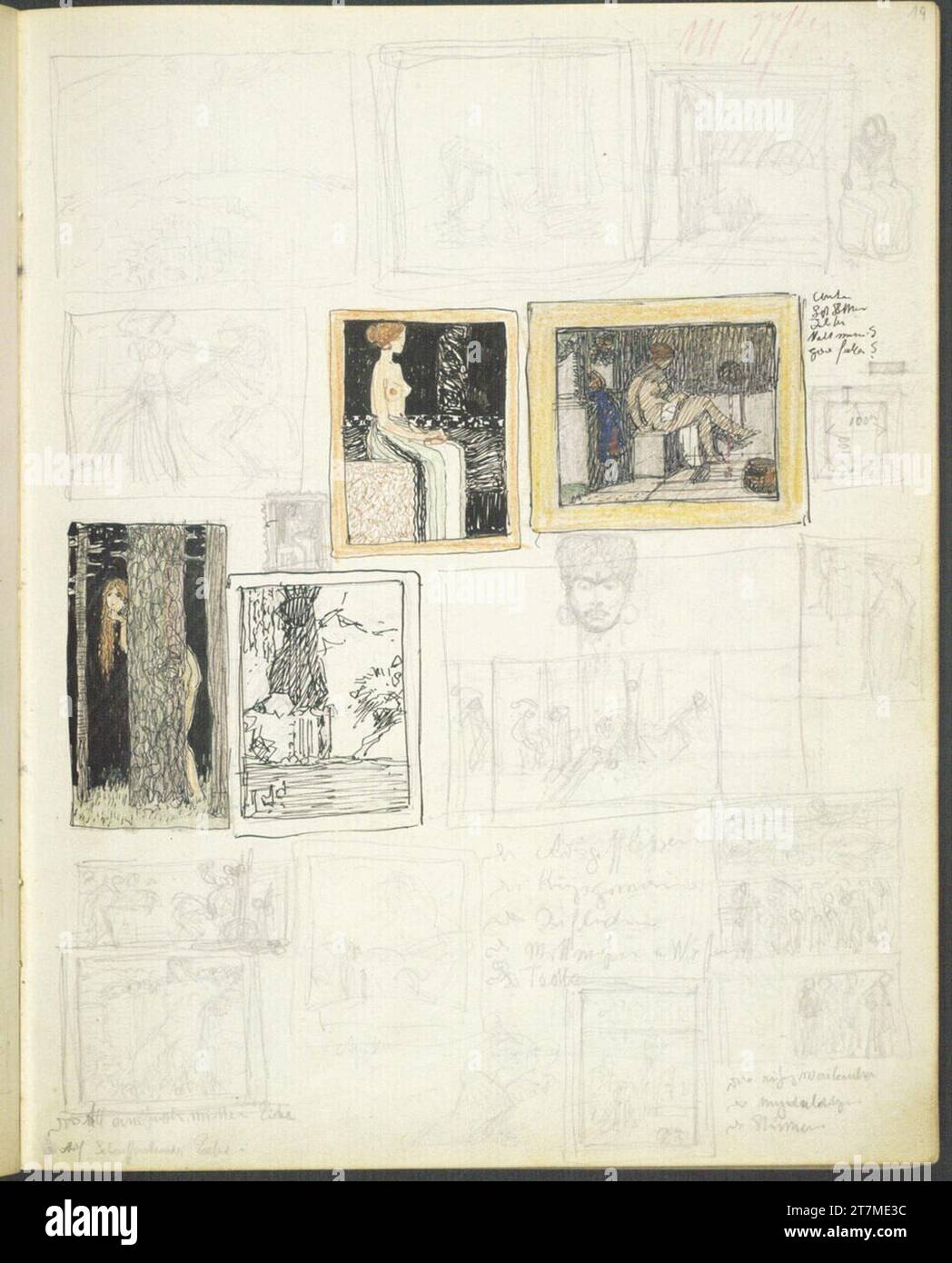 Alexander Rothaug Different sketches. Pencil; Ink feather; Feder in ...