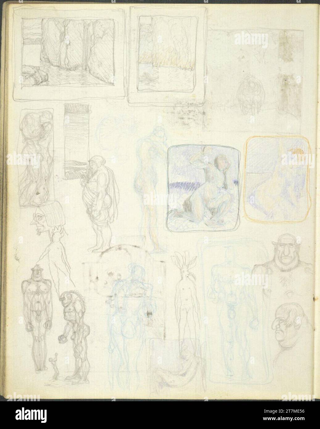 Alexander Rothaug Different sketches. Pencil; color pencil around 1900 ...