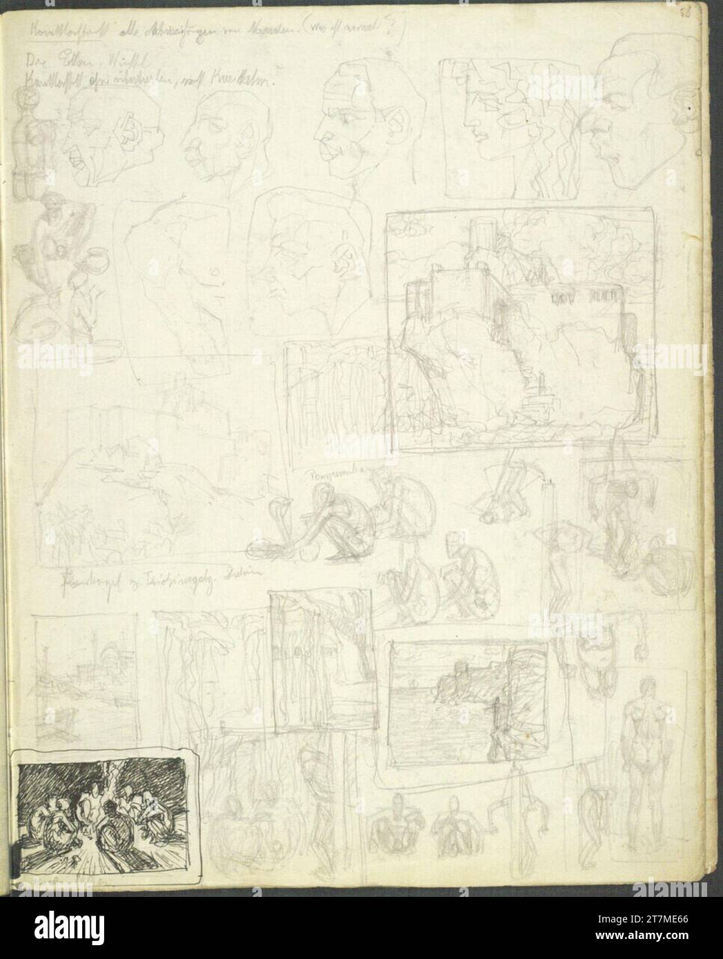 Alexander Rothaug Different sketches. Pencil; Ink spring around 1900 ...