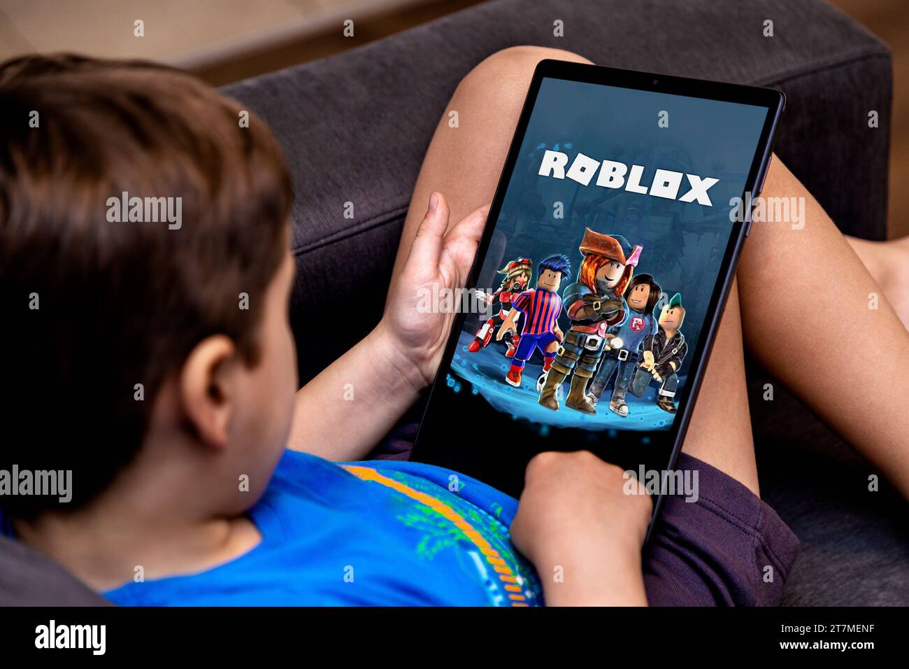 Child playing roblox on a home computer Stock Photo - Alamy