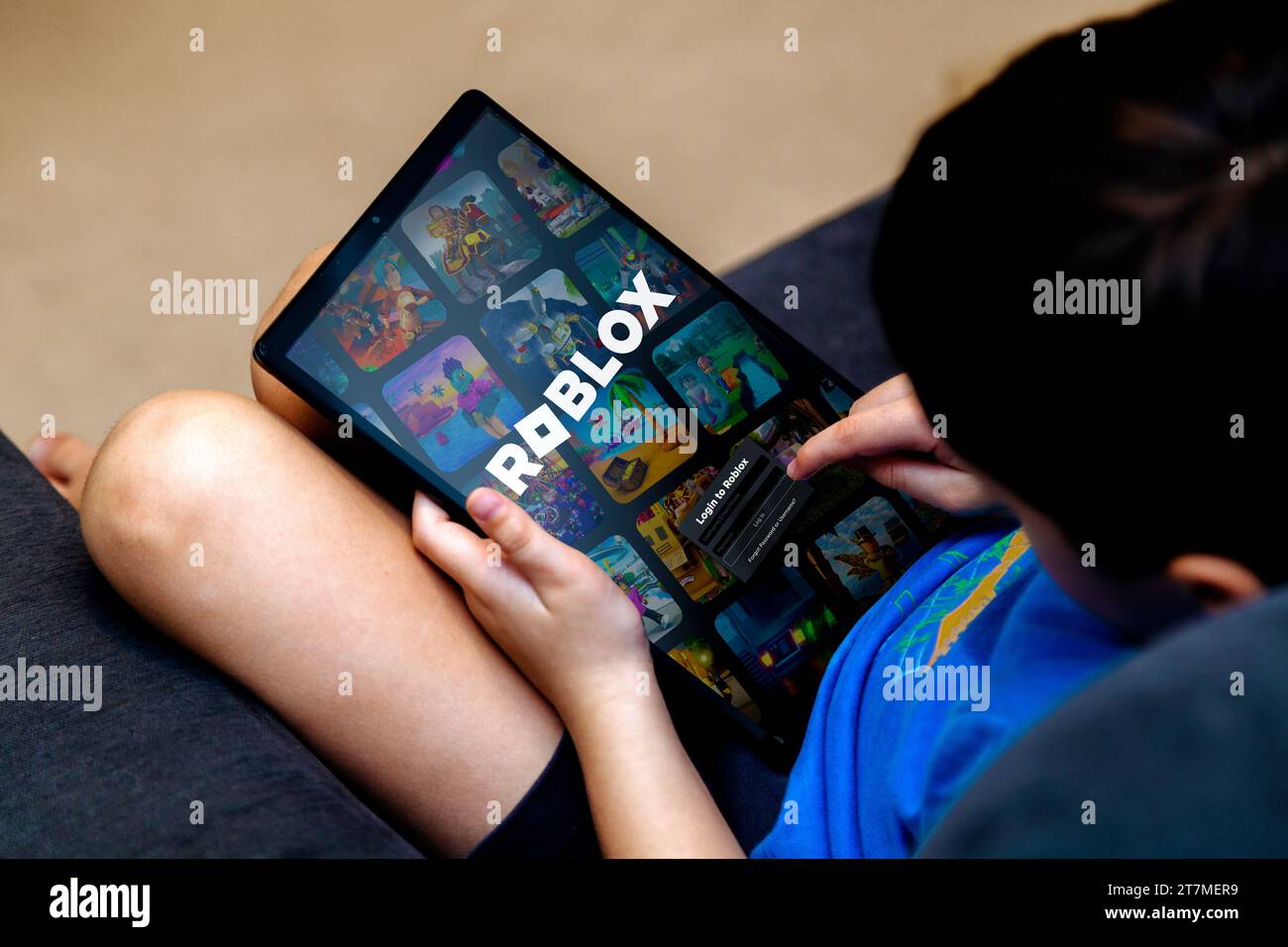 Child playing roblox on a home computer Stock Photo - Alamy