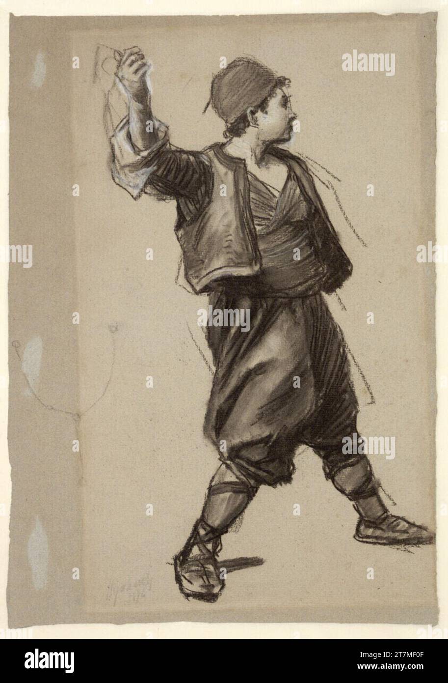 Felician von Myrbach-Rheinfeld Standing oriental boy. Chalk 1896 , 1896 Stock Photo